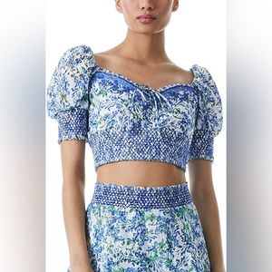 NWT Alice + Olivia Crawford Lace-Up floral Cropped Top Size Extra Small